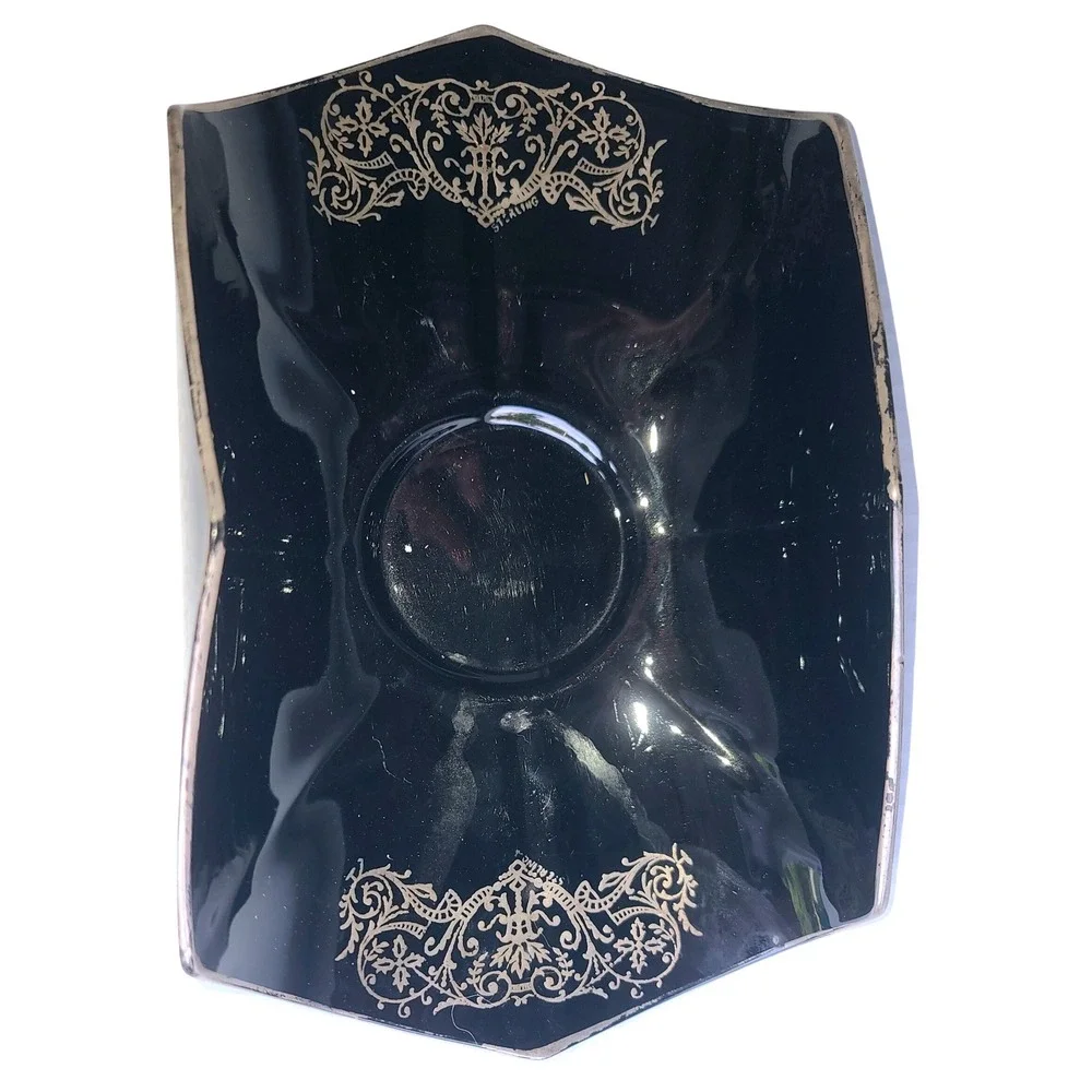 Vintage‎ 1940's Edwardian Style Sterling Silver Overlay Ebony Tri-Corner Bowl